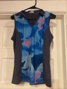 Callaway Blue Floral-Print Sleeveless Golf Tank